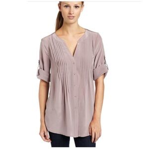 BCBGMAXAZRIA Lilac Pleated Roll-up Button-sleeved Blouse • S